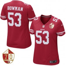 Women San Francisco 49ers #53 NaVorro Bowman Scarlet 70th Anniversary Patch Game Jersey