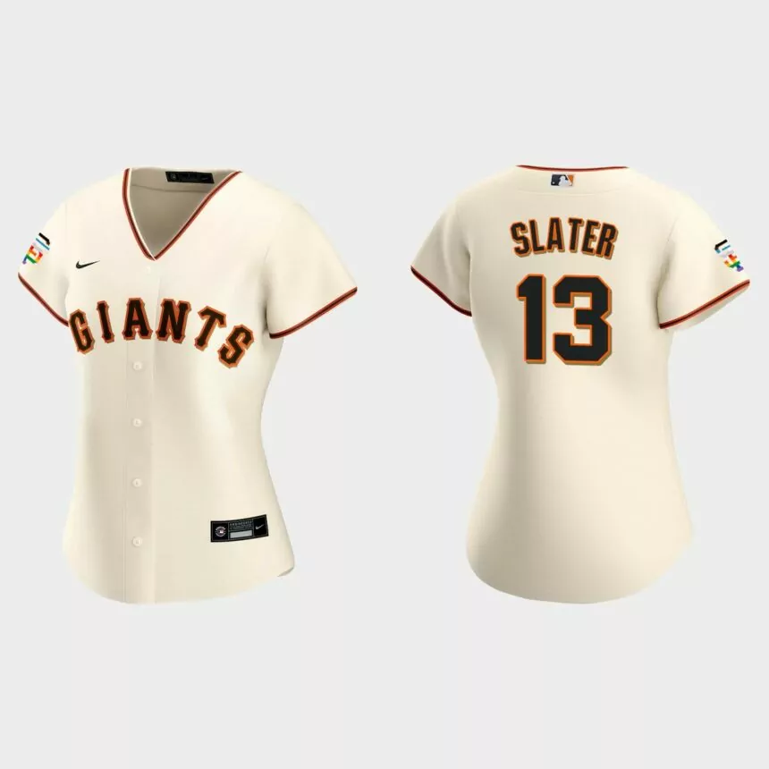 Women San Francisco Giants Austin Slater Replica Cream 2021 Pride Month Home Jersey