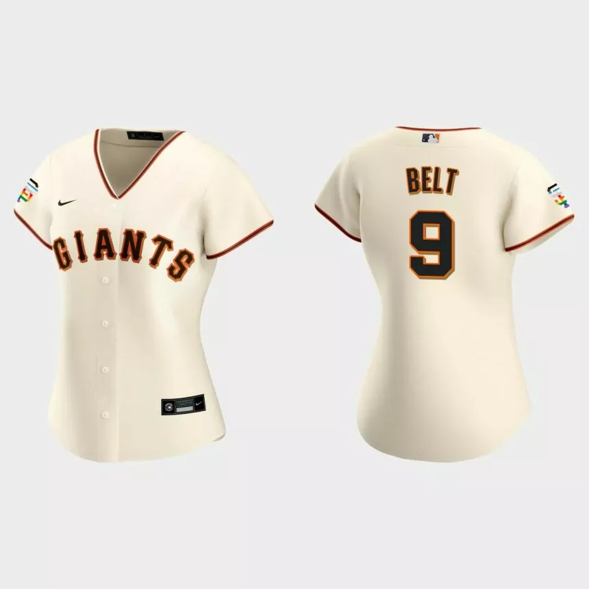 Women San Francisco Giants Brandon Belt Replica Cream 2021 Pride Month Home Jersey
