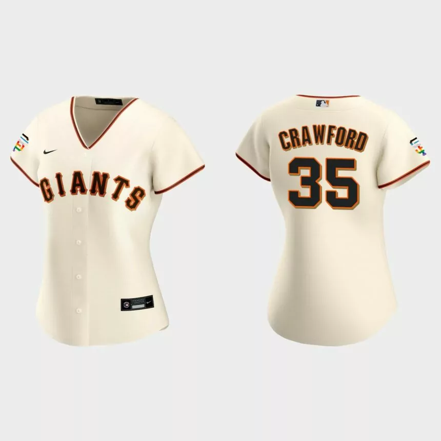Women San Francisco Giants Brandon Crawford Replica Cream 2021 Pride Month Home Jersey