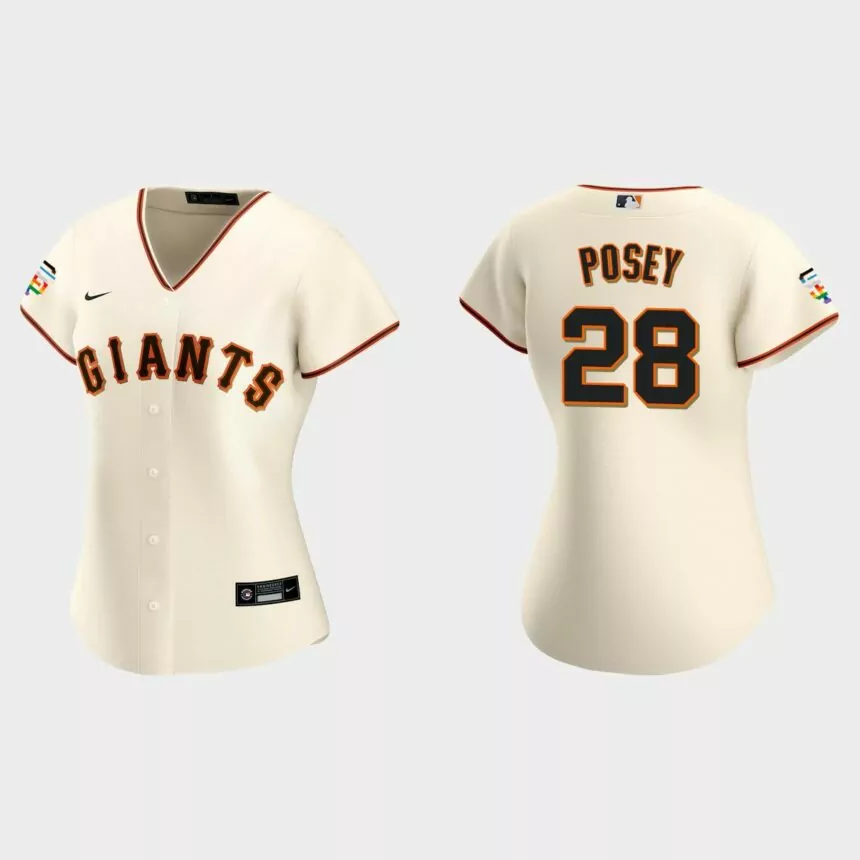 Women San Francisco Giants Buster Posey Replica Cream 2021 Pride Month Home Jersey