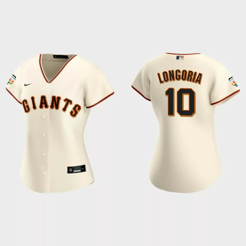 Women San Francisco Giants Evan Longoria Replica Cream 2021 Pride Month Home Jersey