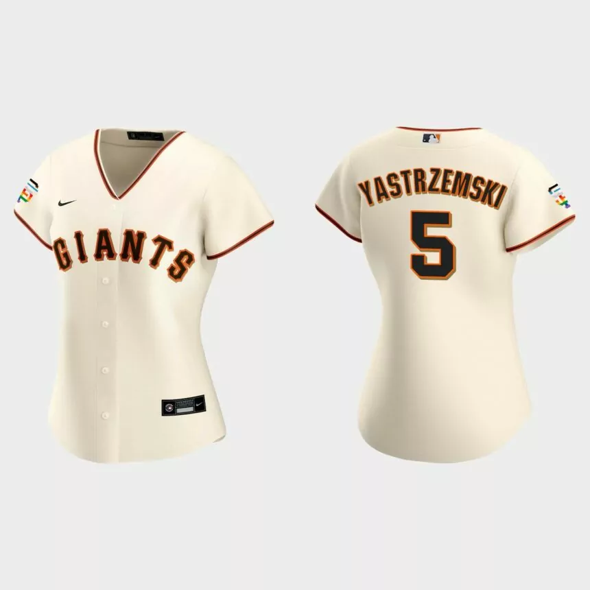 Women San Francisco Giants Mike Yastrzemski Replica Cream 2021 Pride Month Home Jersey