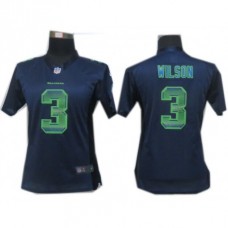 Women Seattle Seahawks #3 Russell Wilson Navy Blue Fashion Strobe Jersey