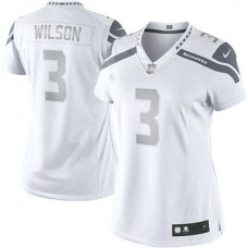 Women Seattle Seahawks #3 Russell Wilson White Platinum Jersey