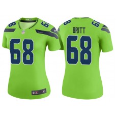 Women Seattle Seahawks #68 Justin Britt Neon Green Color Rush Legend Jersey