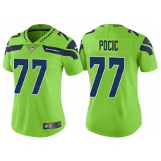Women Seattle Seahawks #77 Ethan Pocic Neon Green Vapor Untouchable Color Rush Limited Jersey