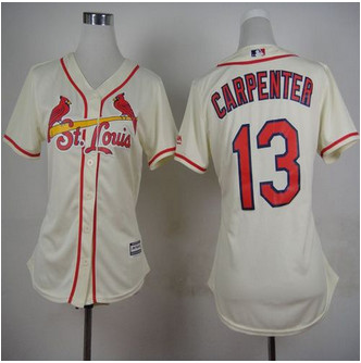 Women St. Louis Cardinals #13 Matt Carpenter Cream Alternate Stitched Baseball Jersey