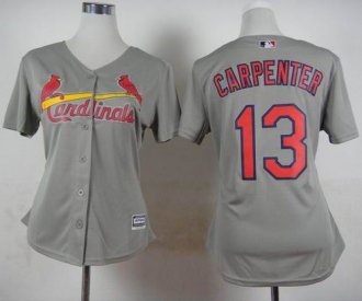 Women St. Louis Cardinals #13 Matt Carpenter Grey Road Stitched Baseball Jersey
