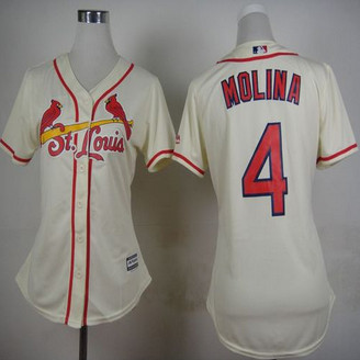 Women St. Louis Cardinals #4 Yadier Molina Cream Alternate Stitched Baseball Jersey