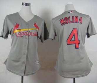 Women St. Louis Cardinals #4 Yadier Molina Grey Road Stitched Baseball Jersey