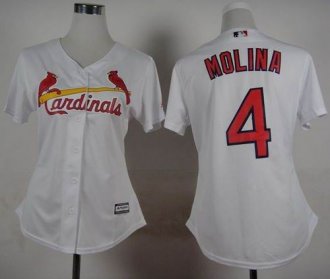 Women St. Louis Cardinals #4 Yadier Molina White Fashion Stitched Baseball Jersey