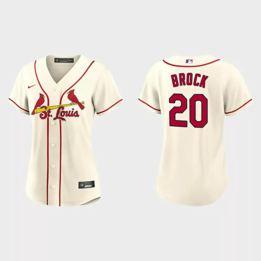 Women St. Louis Cardinals Lou Brock Cream Replica Jersey