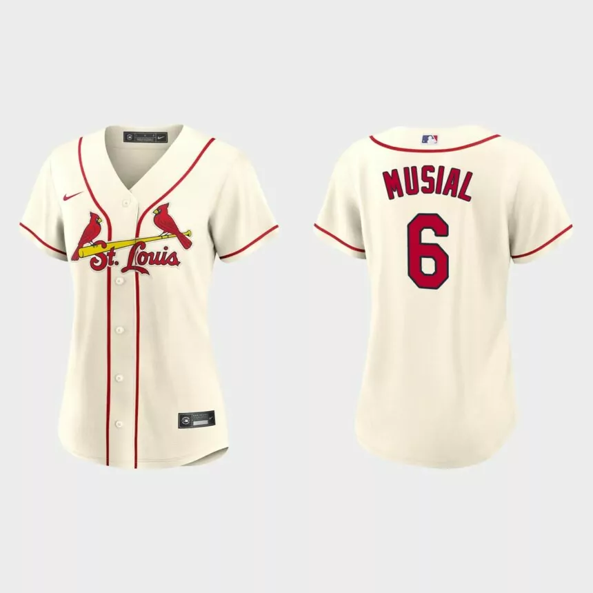 Women St. Louis Cardinals Stan Musial Cream Replica Jersey