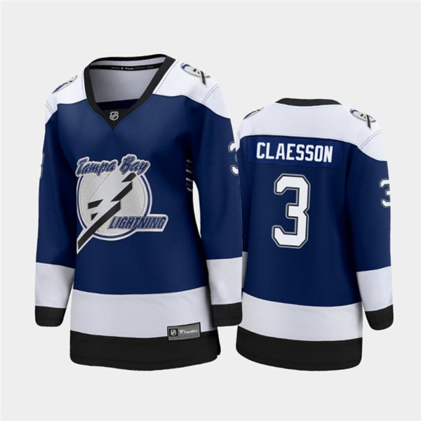 Women Tampa Bay Lightning #3 Fredrik Claesson Adidas 2021 Blue NHL Reverse Retro Jersey Stitched