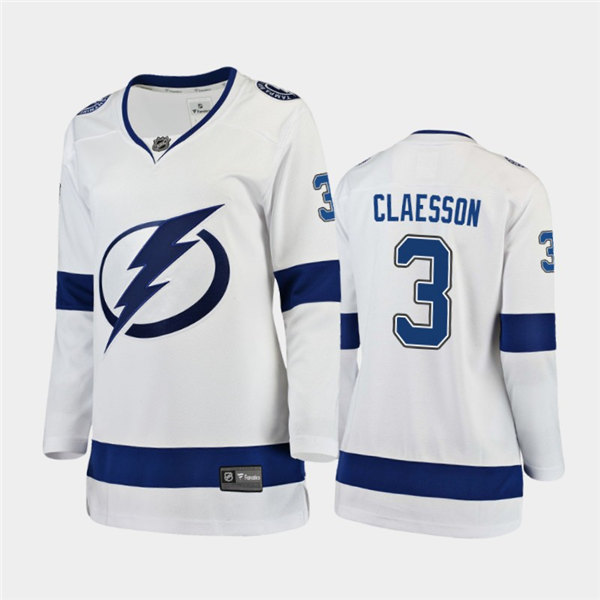Women Tampa Bay Lightning #3 Fredrik Claesson Adidas White Away Stitched Player Jersey Stitched