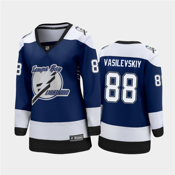 Women Tampa Bay Lightning #88 Andrei Vasilevskiy Adidas 2021 Blue NHL Reverse Retro Jersey Stitched