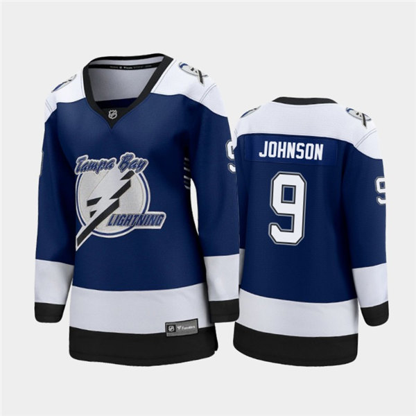 Women Tampa Bay Lightning #9 Tyler Johnson Adidas 2021 Blue NHL Reverse Retro Jersey Stitched