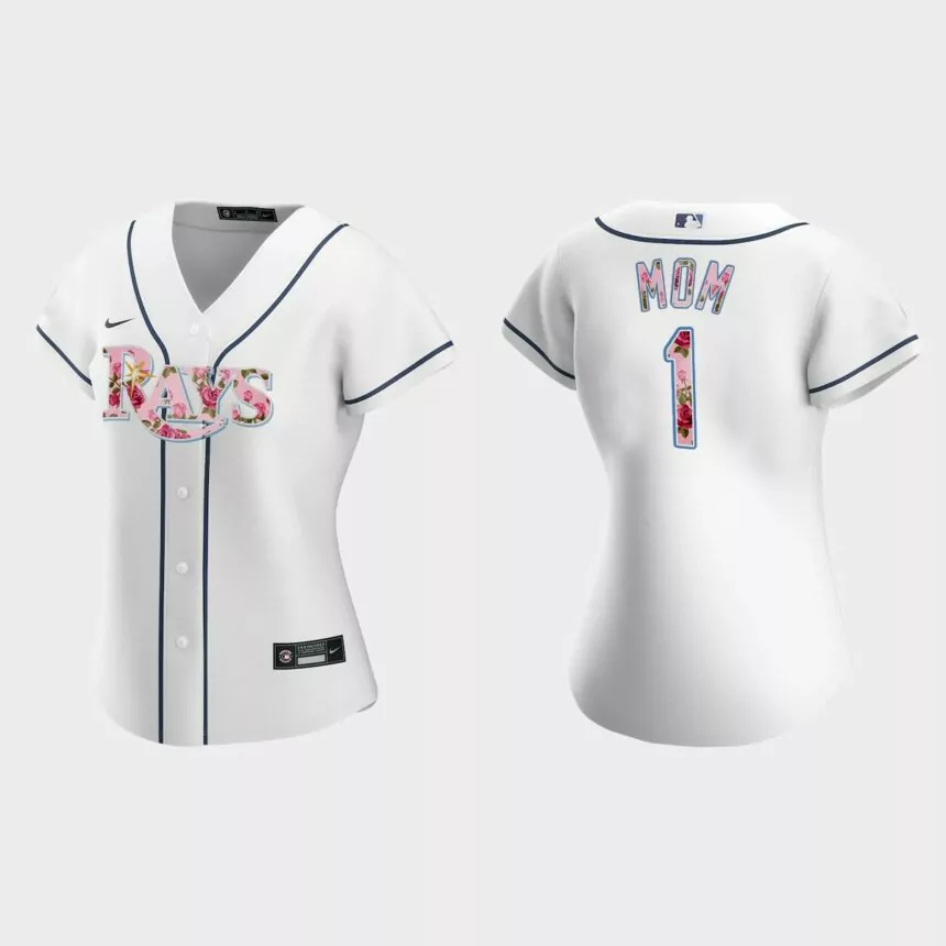 Women Tampa Bay Rays White Mother’s Day Number 1 Mom Jersey