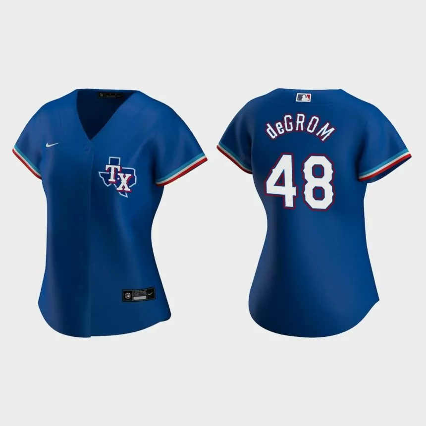 Women Texas Rangers Jacob deGrom Royal Replica Jersey