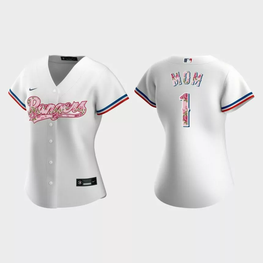 Women Texas Rangers White Mother’s Day Number 1 Mom Jersey