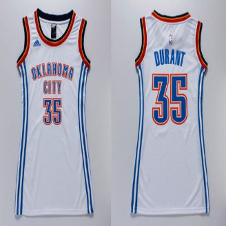 Women Thunder #35 Kevin Durant White Dress Stitched NBA Jersey
