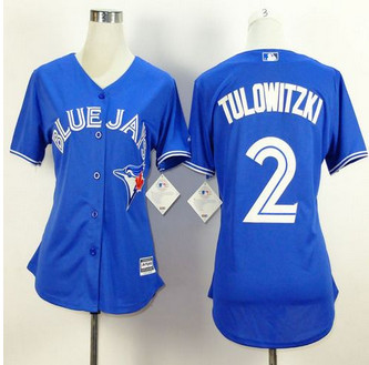 Women Toronto Blue Jays #2 Troy Tulowitzki Blue Alternate Stitched Baseball Jersey