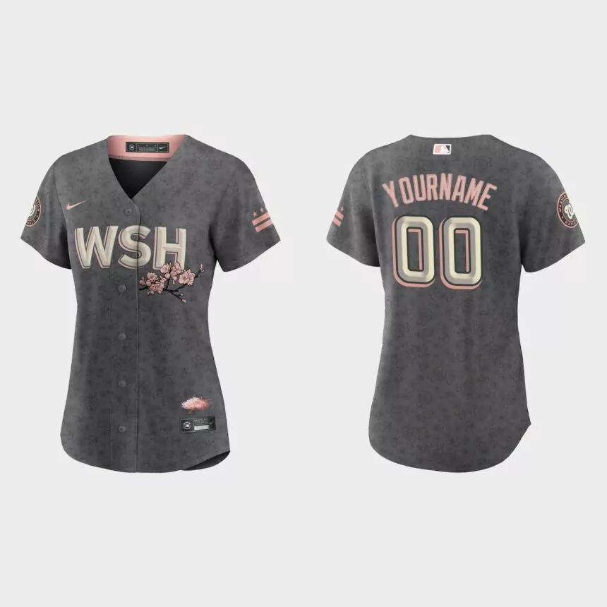 Women Washington Nationals Custom Gray 2022 City Connect Replica Jersey