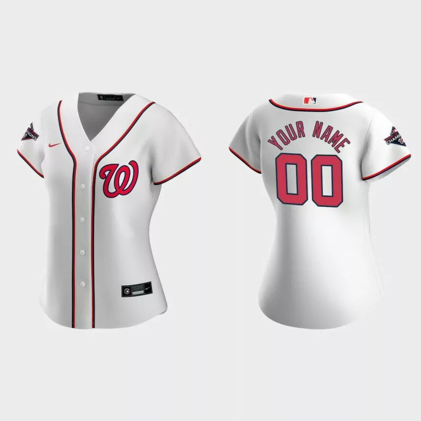 Women Washington Nationals Custom White 2019 World Series Champions Replica Home Jersey