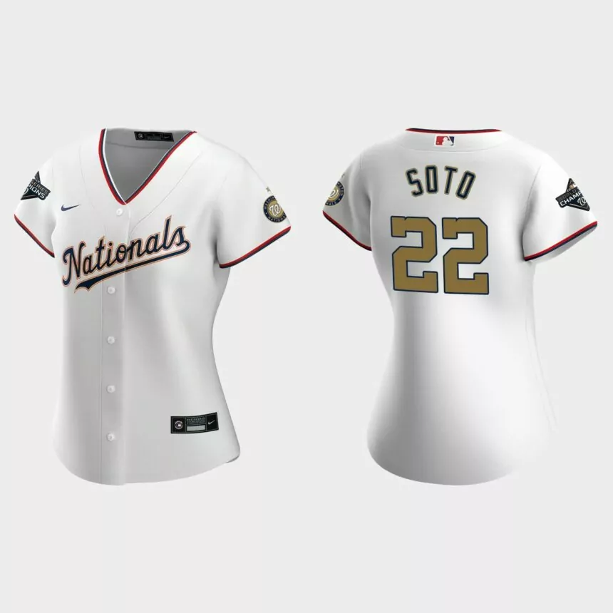 Women Washington Nationals Juan Soto White 2020 Gold Program Replica Jersey
