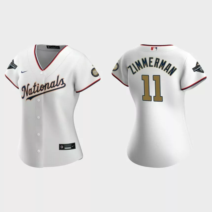Women Washington Nationals Ryan Zimmerman White 2020 Gold Program Replica Jersey