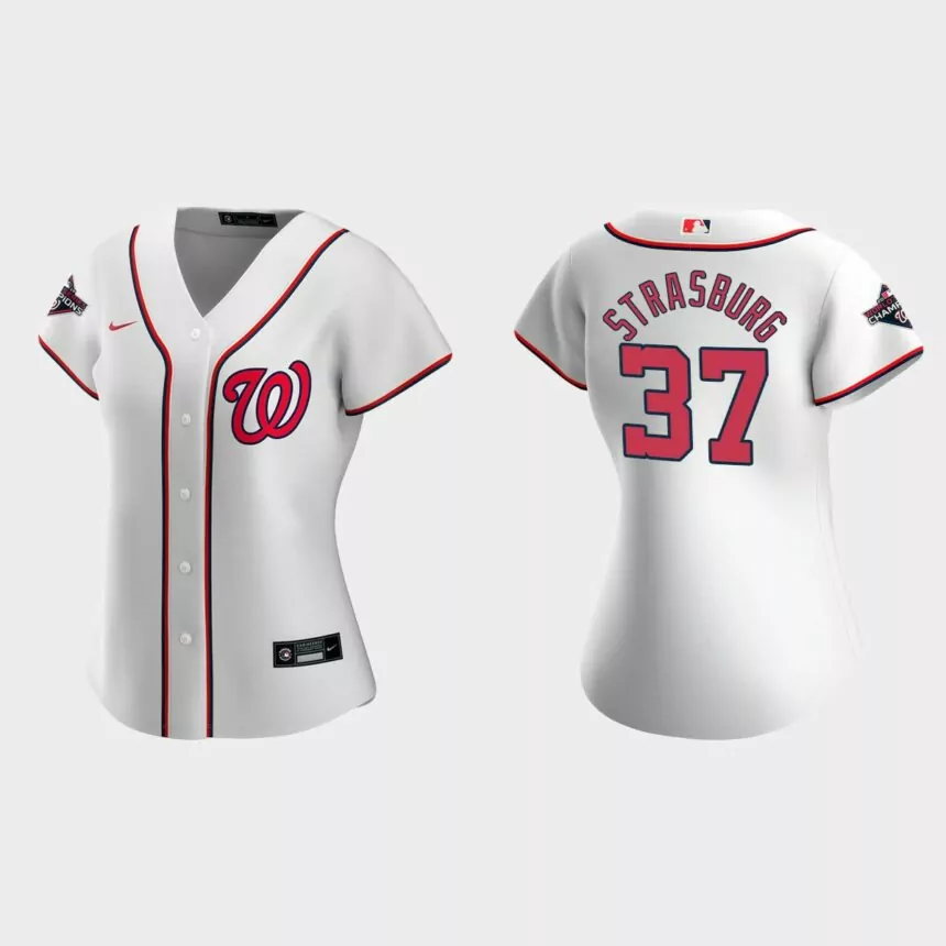 Women Washington Nationals Stephen Strasburg White 2019 World Series Champions Replica Home Jersey