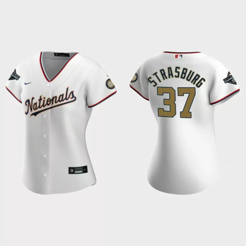 Women Washington Nationals Stephen Strasburg White 2020 Gold Program Replica Jersey