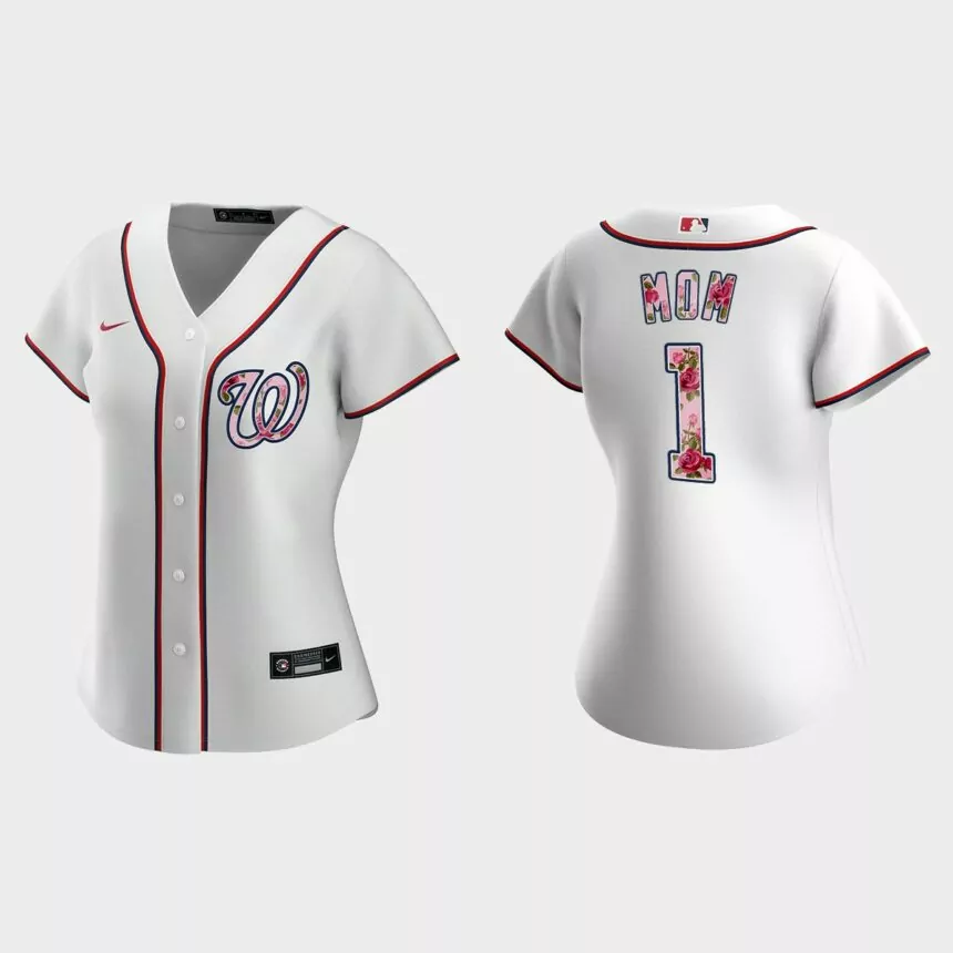 Women Washington Nationals White 2021 Mother’s Day NO.1 Mom Jersey