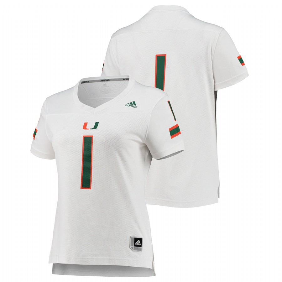 Women White Miami Hurricanes Custom College Football Replica Jersey Women's Jersey
