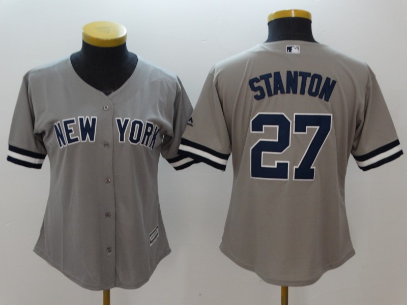 Women Yankees 27 Giancarlo Stanton Gray Women Cool Base Jersey