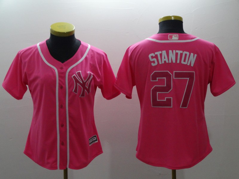 Women Yankees 27 Giancarlo Stanton Red Women Cool Base Jersey