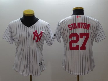 Women Yankees 27 Giancarlo Stanton White Women Mother's Day Cool Base Jersey