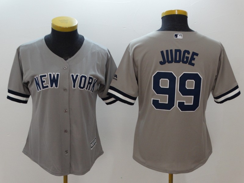 Women Yankees 99 Aaron Judge Gray Women Cool Base Jersey