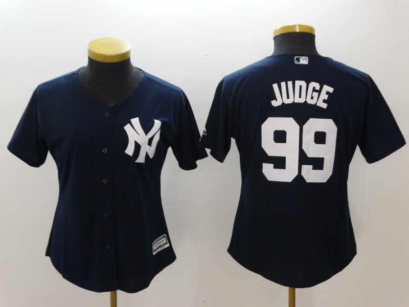 Women Yankees 99 Aaron Judge Navy Women Cool Base Jersey