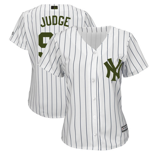 Women Yankees 99 Aaron Judge White Women 2018 Memorial Day Cool Base Jersey