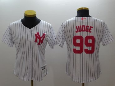 Women Yankees 99 Aaron Judge White Women Mother's Day Cool Base Jersey