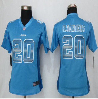 Women new Detroit Lions 20 B.Sanders Blue Strobe Elite Jersey