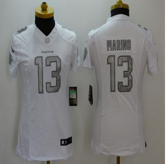 Women new Dolphins #13 Dan Marino White Stitched NFL Limited Platinum Jersey