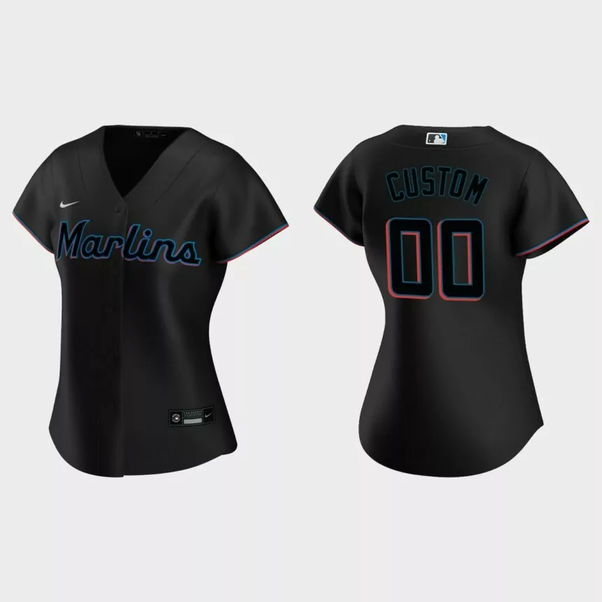 Women’s #00 Custom Miami Marlins 2020 Alternate Replica Jersey – Black