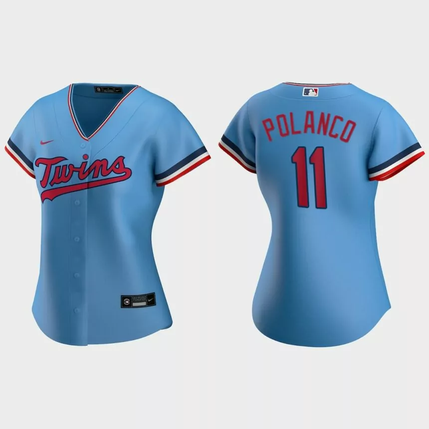 Women’s #11 Jorge Polanco Minnesota Twins Alternate Replica Jersey – Light Blue