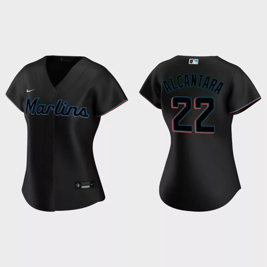 Women’s #22 Sandy Alcantara Miami Marlins 2020 Alternate Replica Jersey – Black