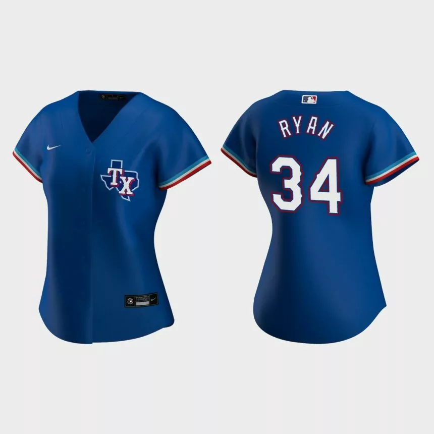 Women’s #34 Nolan Ryan Texas Rangers Alternate Replica Jersey – Royal