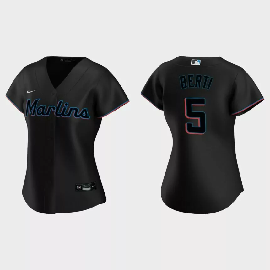 Women’s #5 Jon Berti Miami Marlins 2020 Alternate Replica Jersey – Black