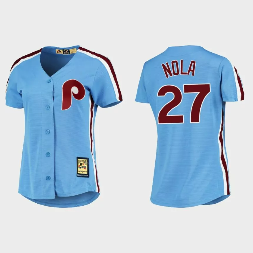 Women’s Aaron Nola Philadelphia Phillies Cooperstown Cool Base Jersey – Blue